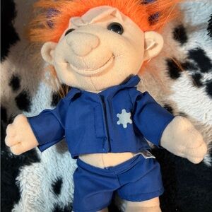 Blue Plush Doll in Police Outfit - Orange Hair